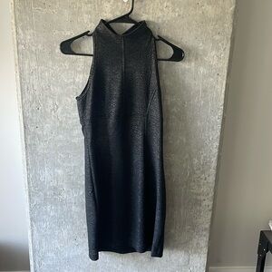 Vintage Georgiou Studios Black High-Neck Faux Leather Dress